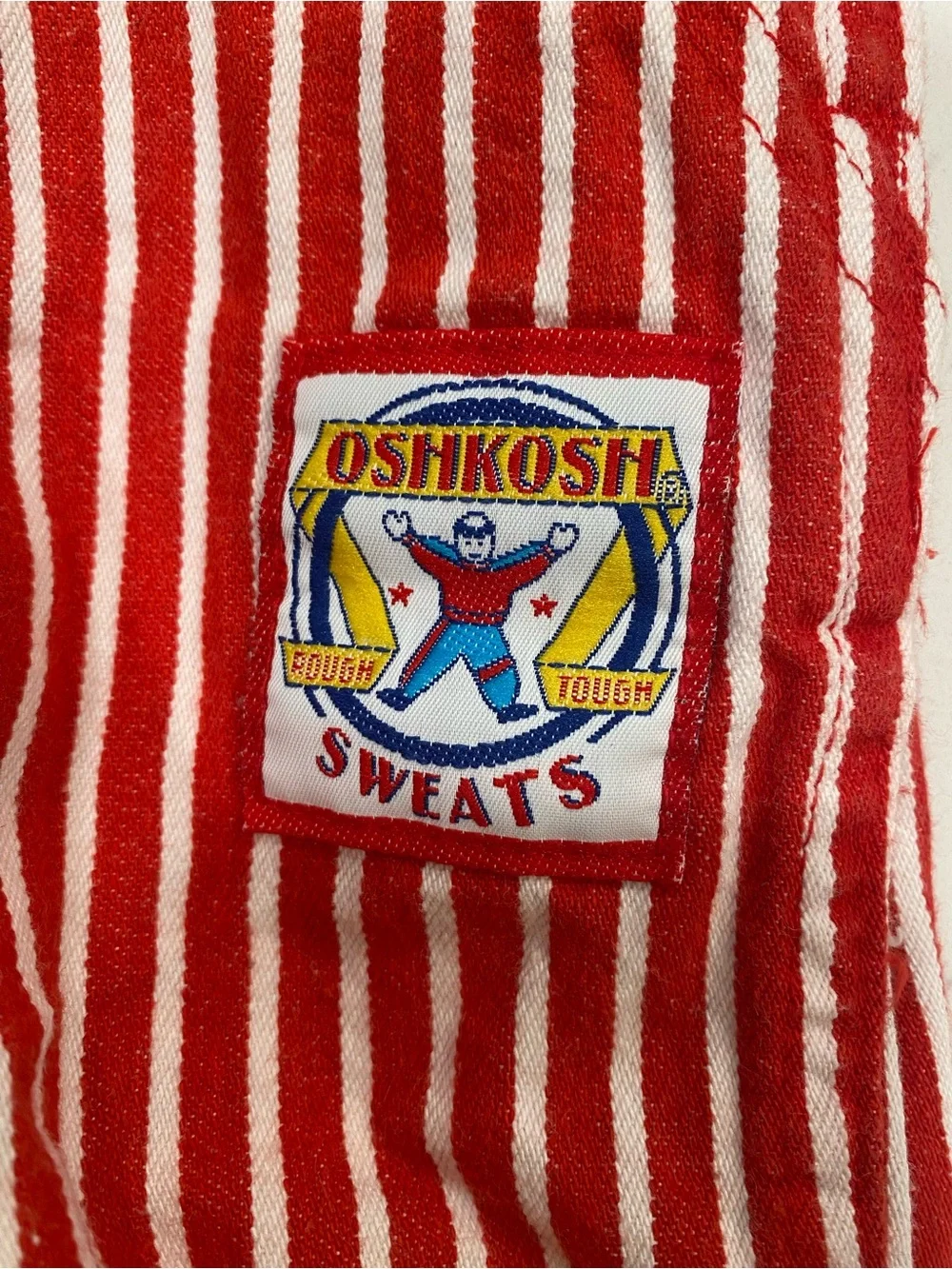 Vintage OshKosh B'gosh red, white striped 100% cotton overalls made in USA 12mo